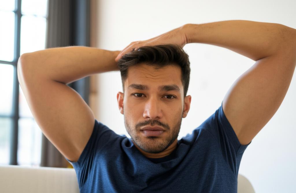 man feeling tired and stressed, low energy impacting intimacy