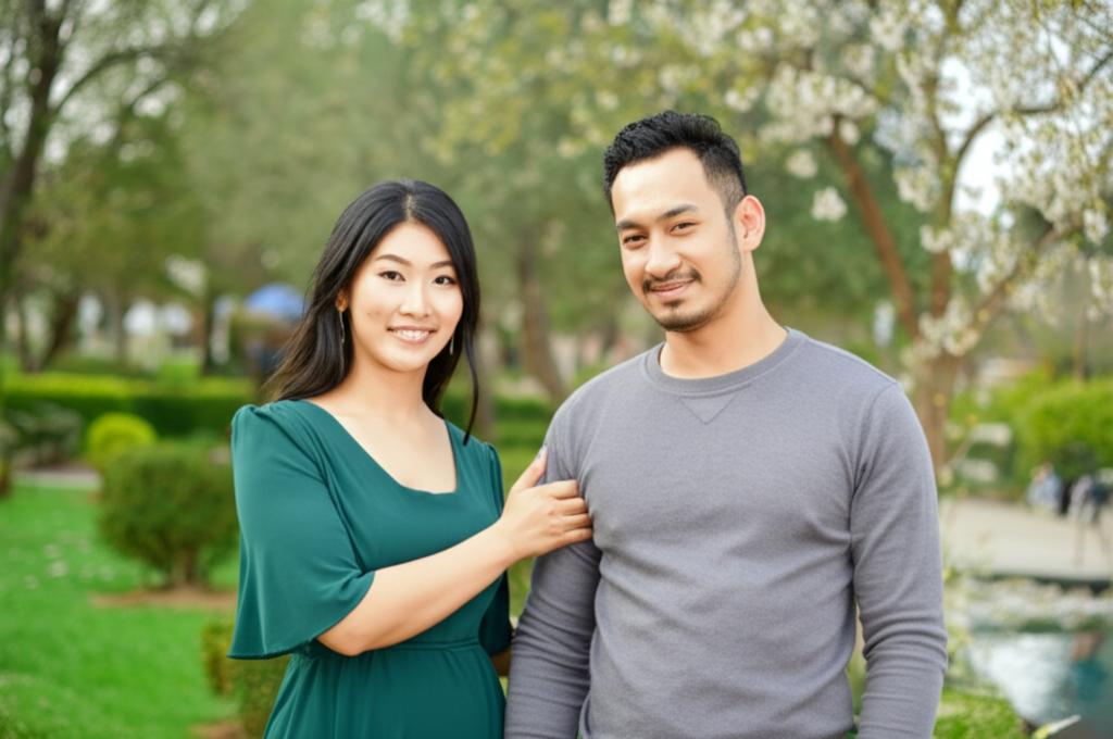 A couple holding hands and smiling, looking happy and connected
