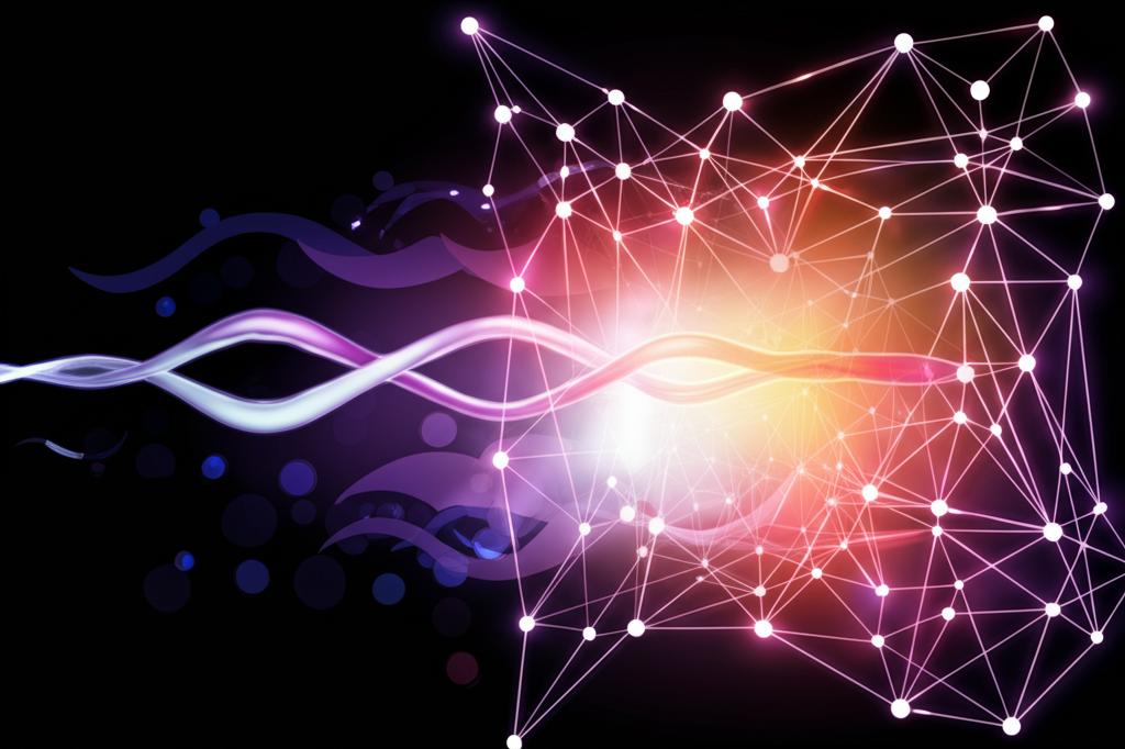 Abstract image representing energy, vitality, and connection, possibly with glowing lines or interconnected shapes, vibrant colors