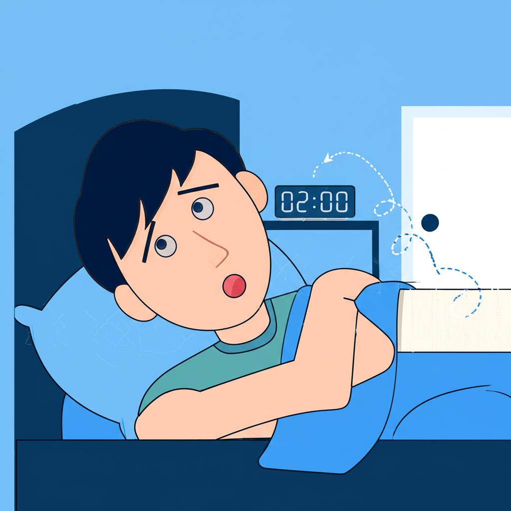Illustration of a man waking up frequently at night due to urination