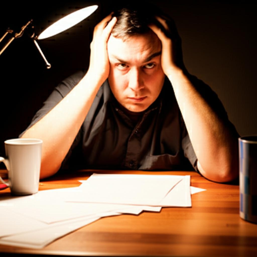 man sitting at desk looking tired and stressed