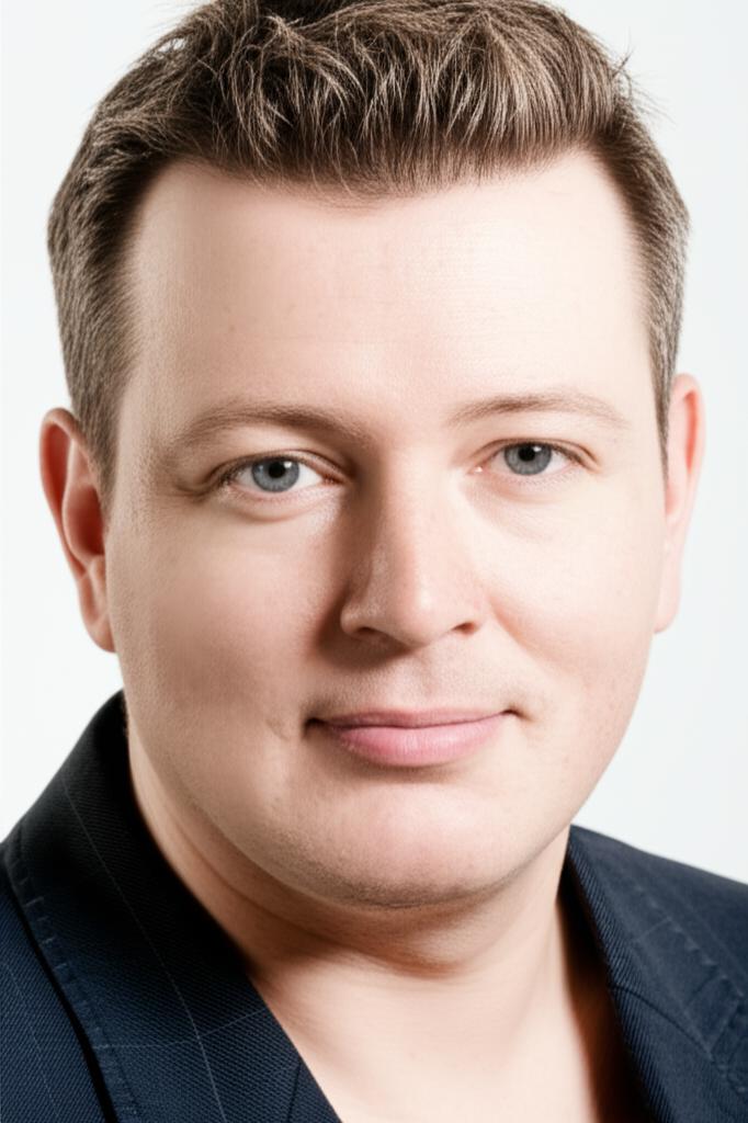 A man looking energetic and confident, smiling slightly