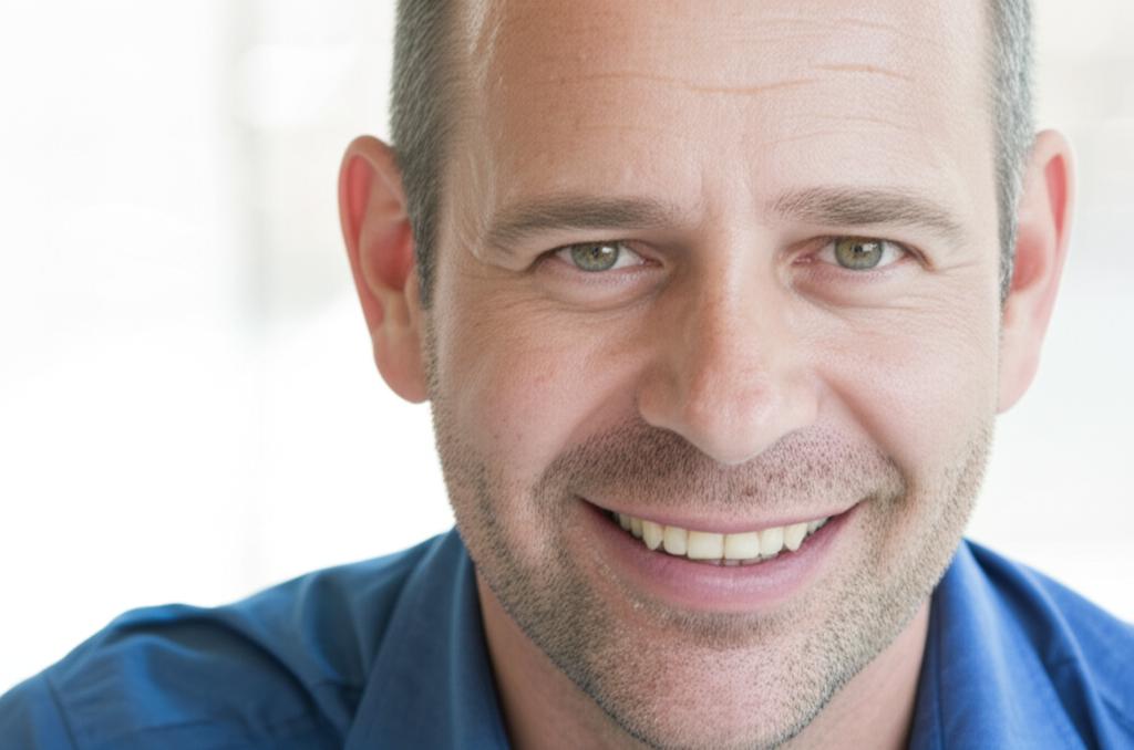 Photo of a middle-aged man looking energetic and happy