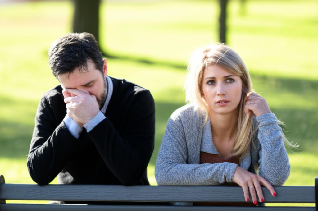 Couple looking distant or stressed