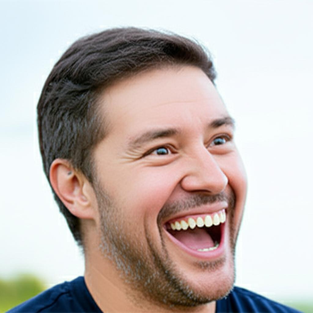 happy man smiling and feeling energetic, bright morning light