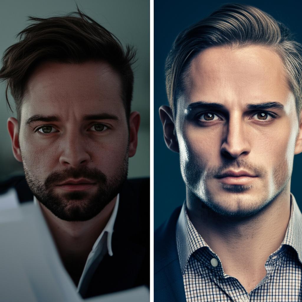 before and after comparison, tired man vs energetic man, improved focus