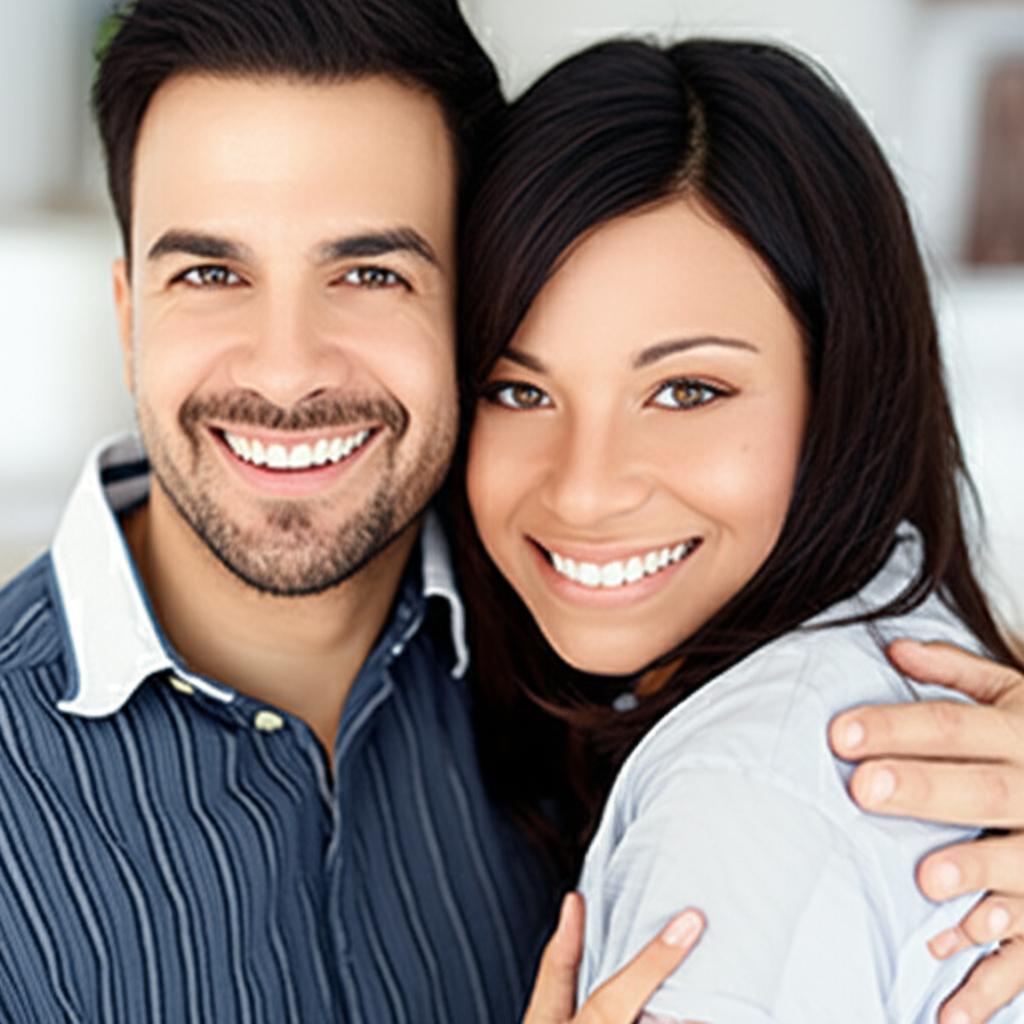 Happy couple smiling and hugging, suggesting improved relationship after solving health issues.