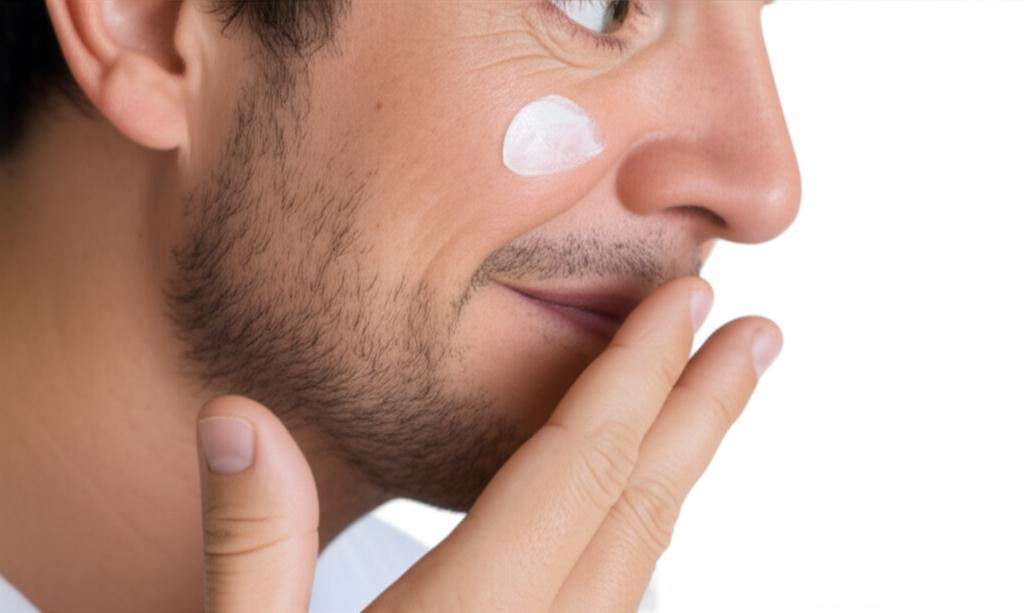 man applying vitality cream, looking healthy and confident