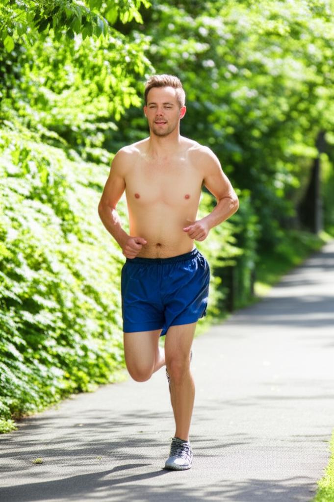 Energetic young man running or exercising, looking confident and healthy.