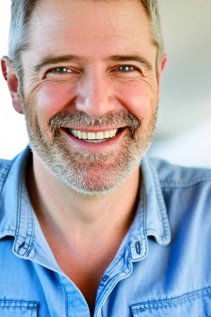 middle-aged man looking happy and energetic